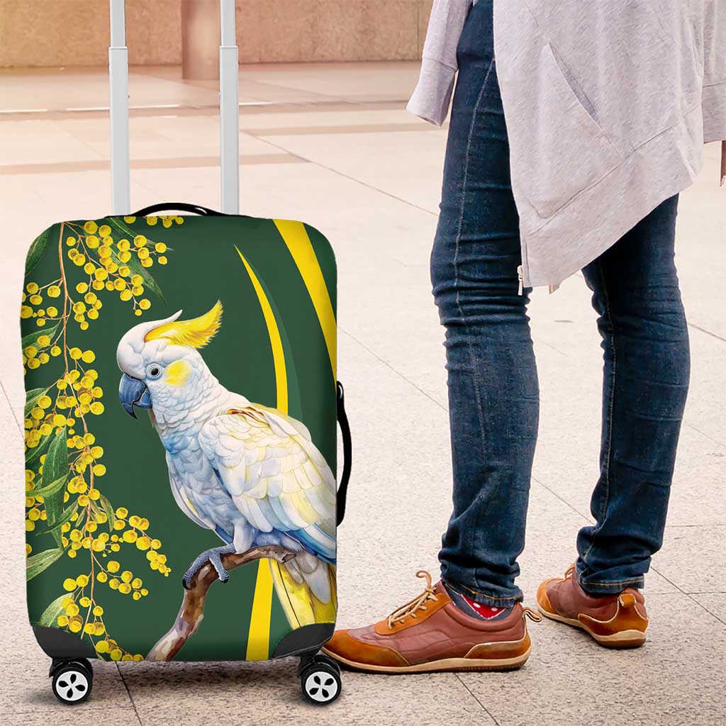 White Cockatoo and Golden Wattle Luggage Cover Australian Native Bird