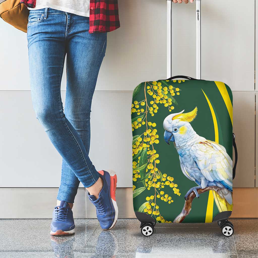 White Cockatoo and Golden Wattle Luggage Cover Australian Native Bird