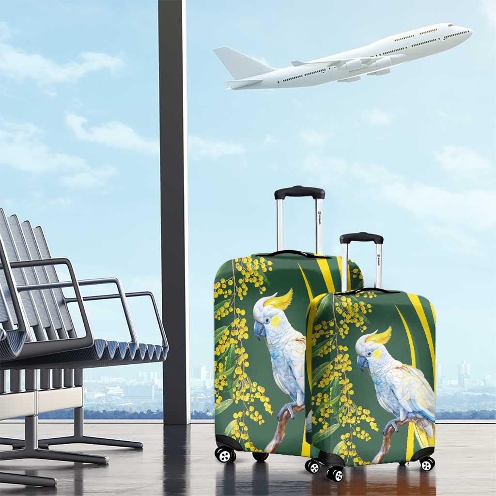 White Cockatoo and Golden Wattle Luggage Cover Australian Native Bird