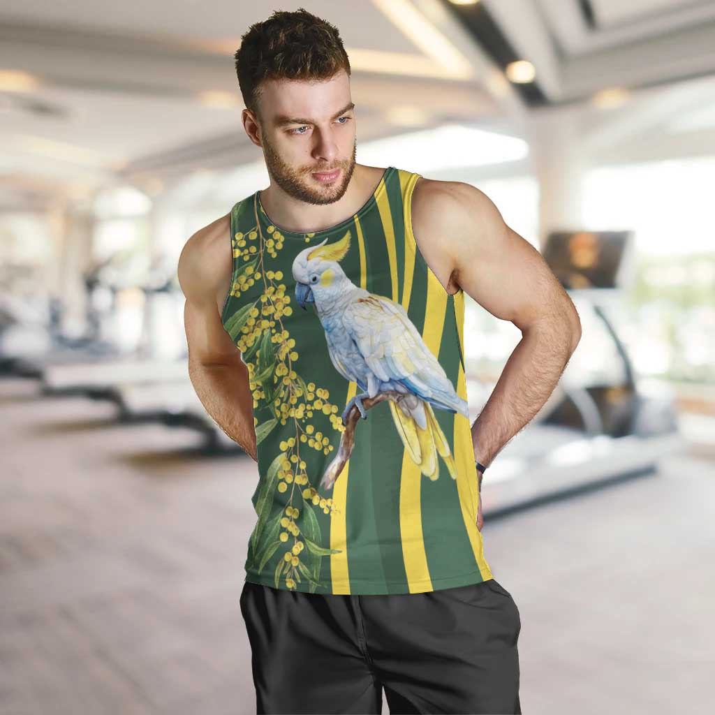 White Cockatoo and Golden Wattle Men Tank Top Australian Native Bird