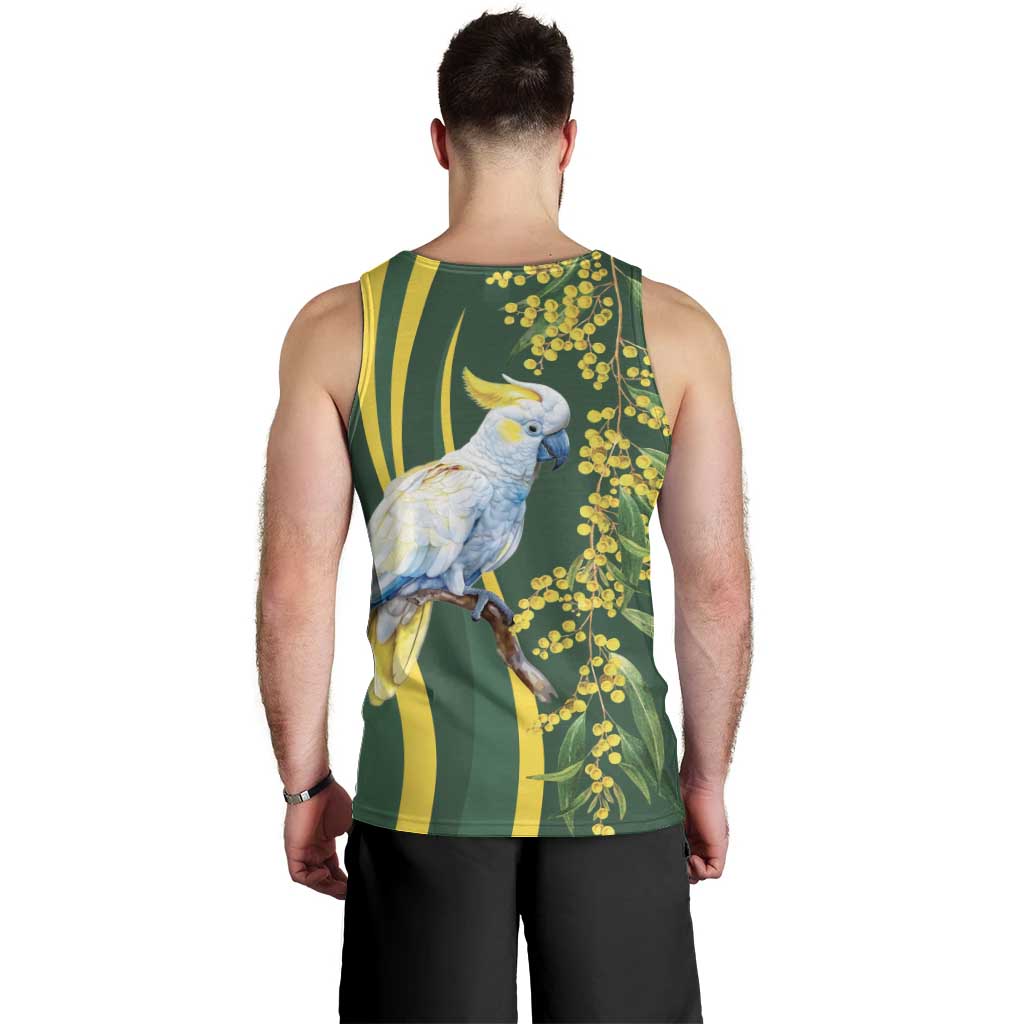 White Cockatoo and Golden Wattle Men Tank Top Australian Native Bird