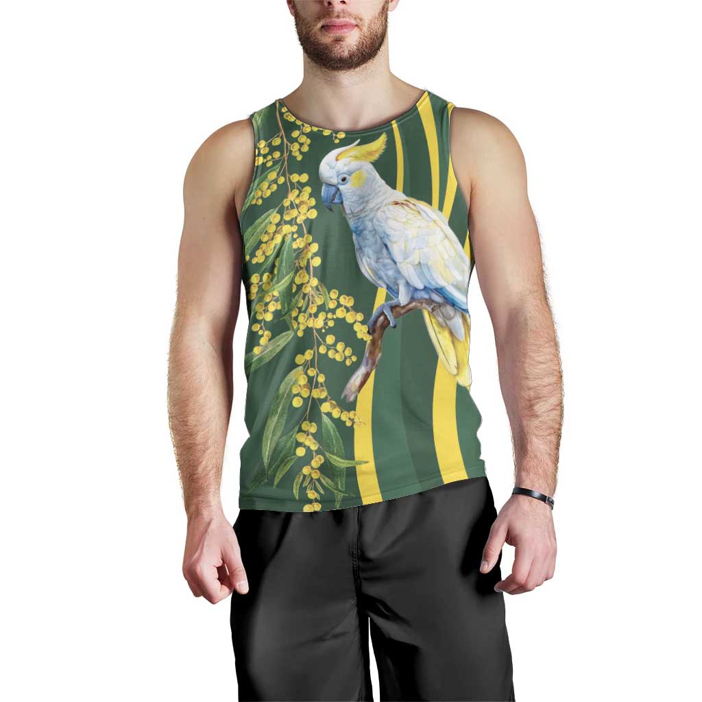 White Cockatoo and Golden Wattle Men Tank Top Australian Native Bird