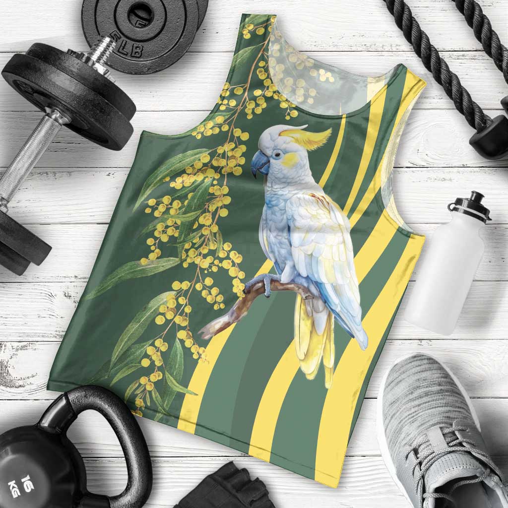 White Cockatoo and Golden Wattle Men Tank Top Australian Native Bird