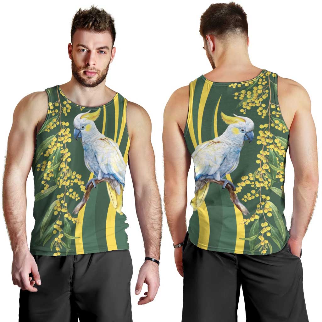 White Cockatoo and Golden Wattle Men Tank Top Australian Native Bird