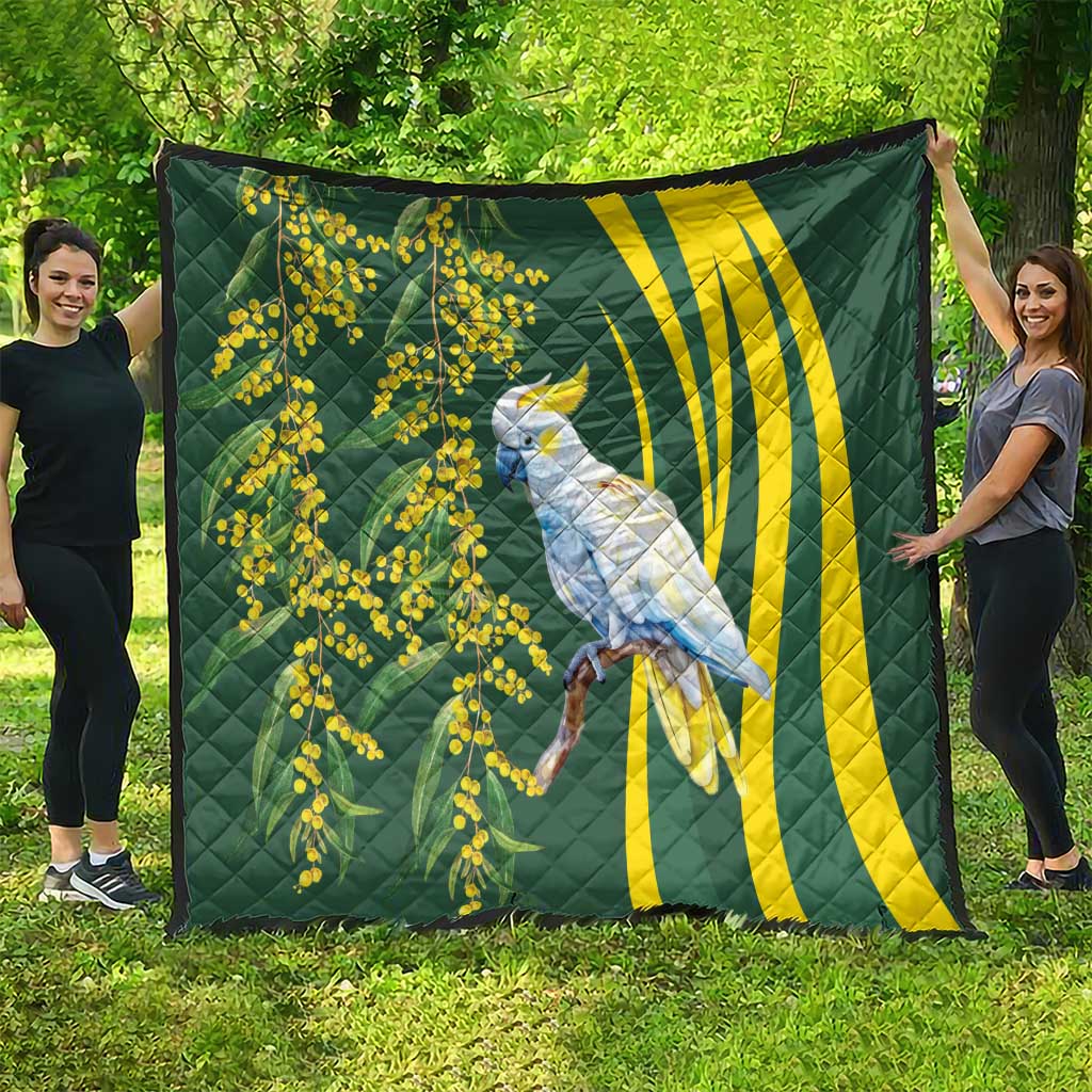 White Cockatoo and Golden Wattle Quilt Australian Native Bird