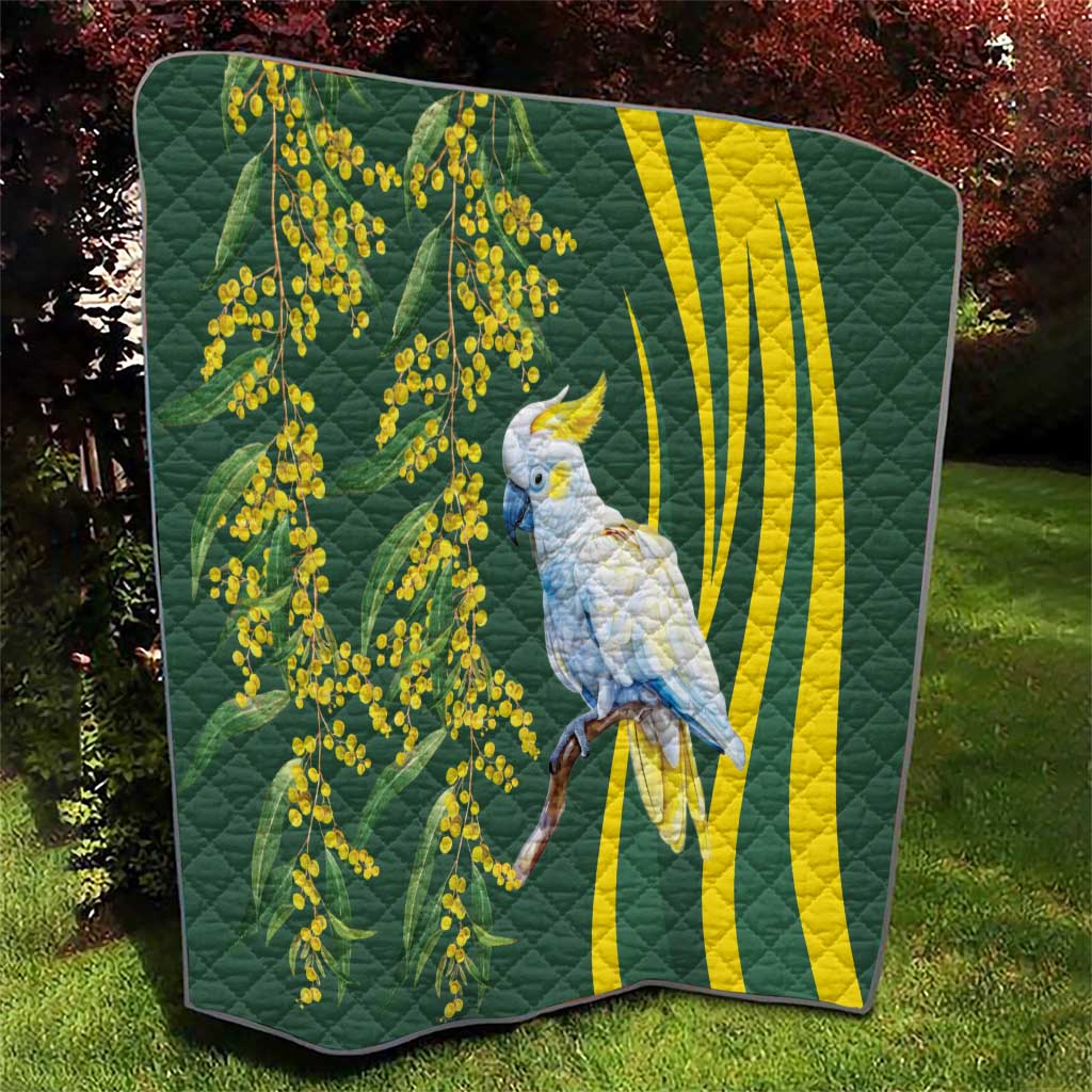 White Cockatoo and Golden Wattle Quilt Australian Native Bird