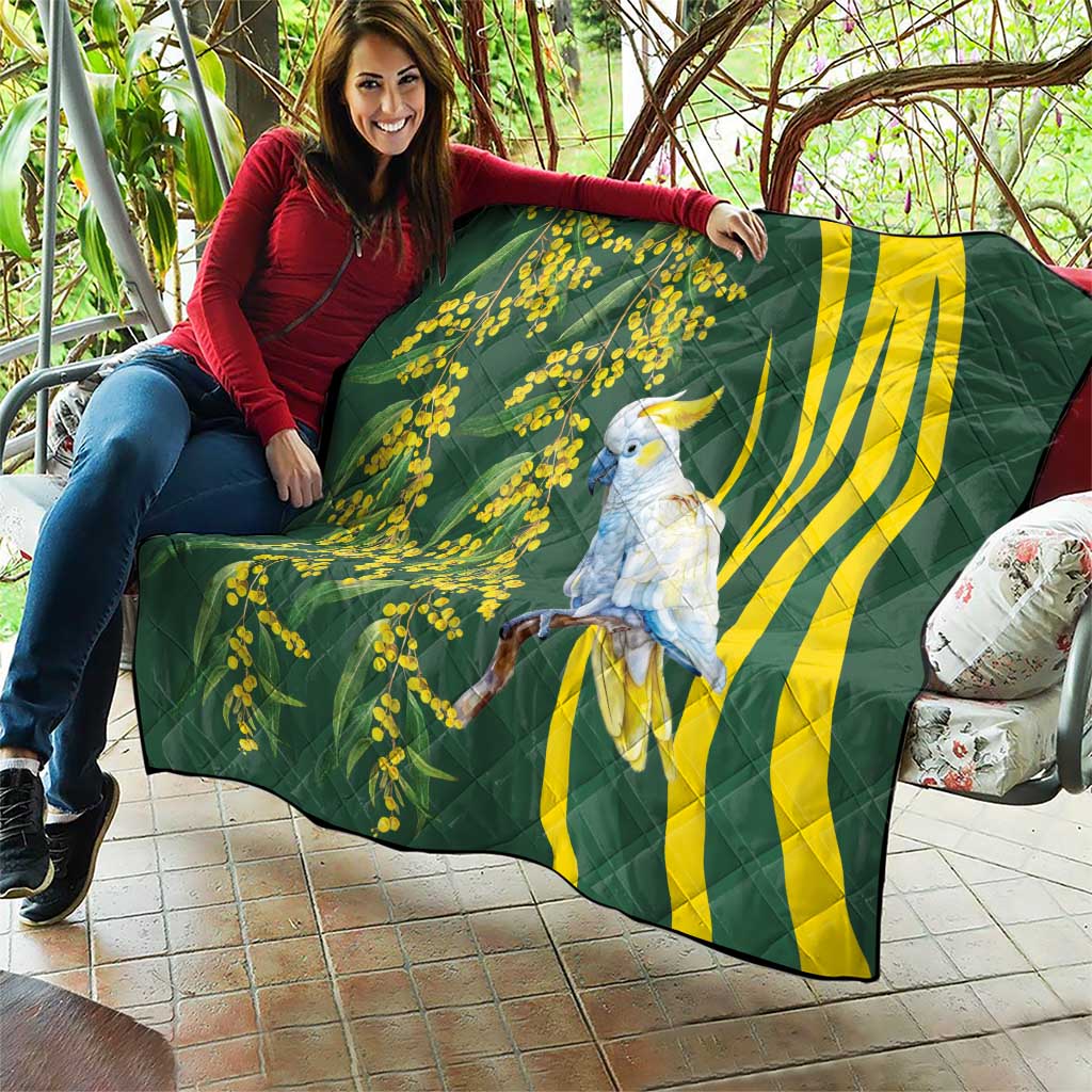 White Cockatoo and Golden Wattle Quilt Australian Native Bird