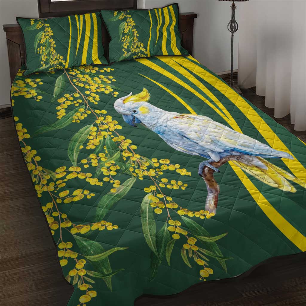 White Cockatoo and Golden Wattle Quilt Bed Set Australian Native Bird