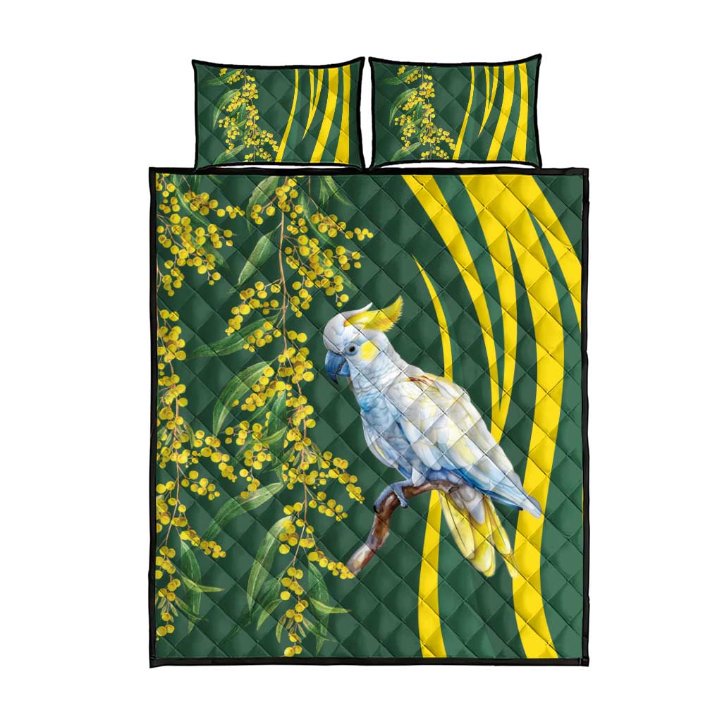 White Cockatoo and Golden Wattle Quilt Bed Set Australian Native Bird