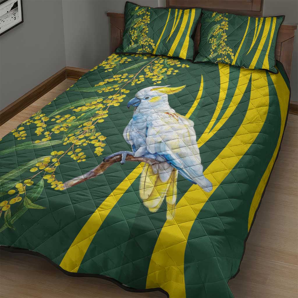 White Cockatoo and Golden Wattle Quilt Bed Set Australian Native Bird