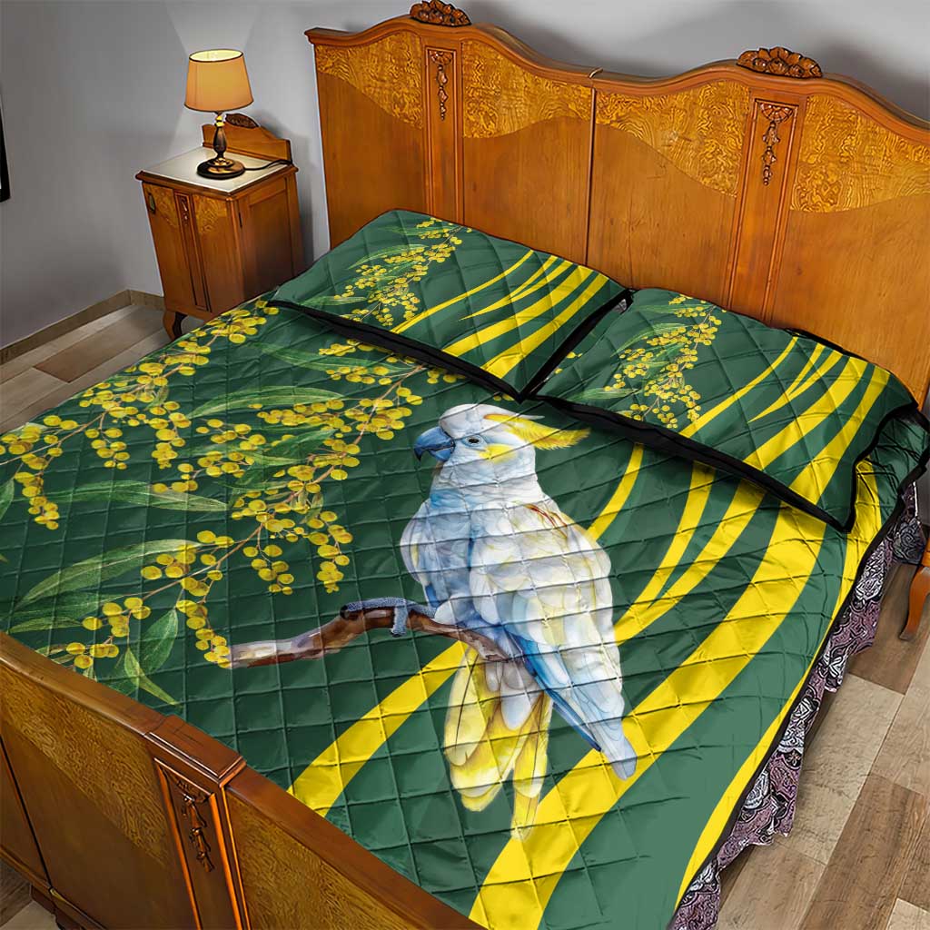 White Cockatoo and Golden Wattle Quilt Bed Set Australian Native Bird