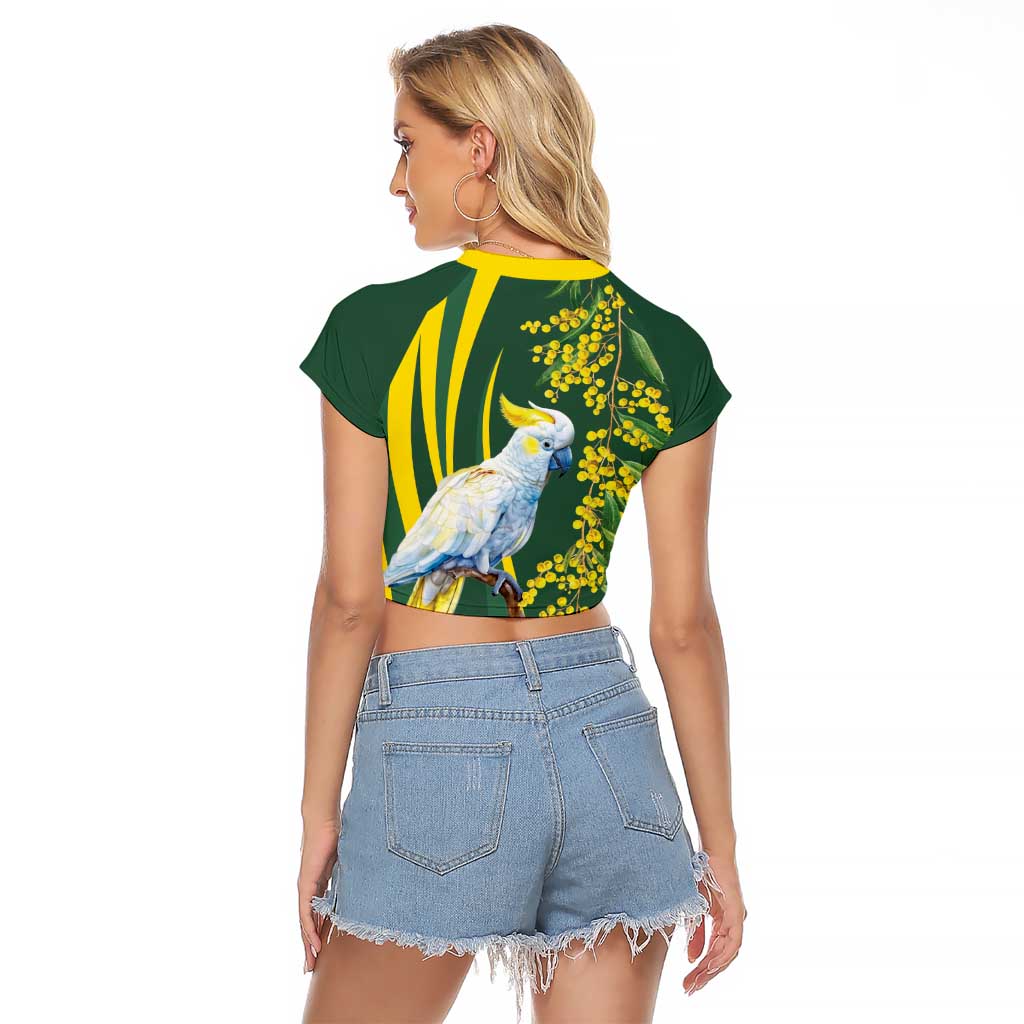 White Cockatoo and Golden Wattle Raglan Cropped T Shirt Australian Native Bird