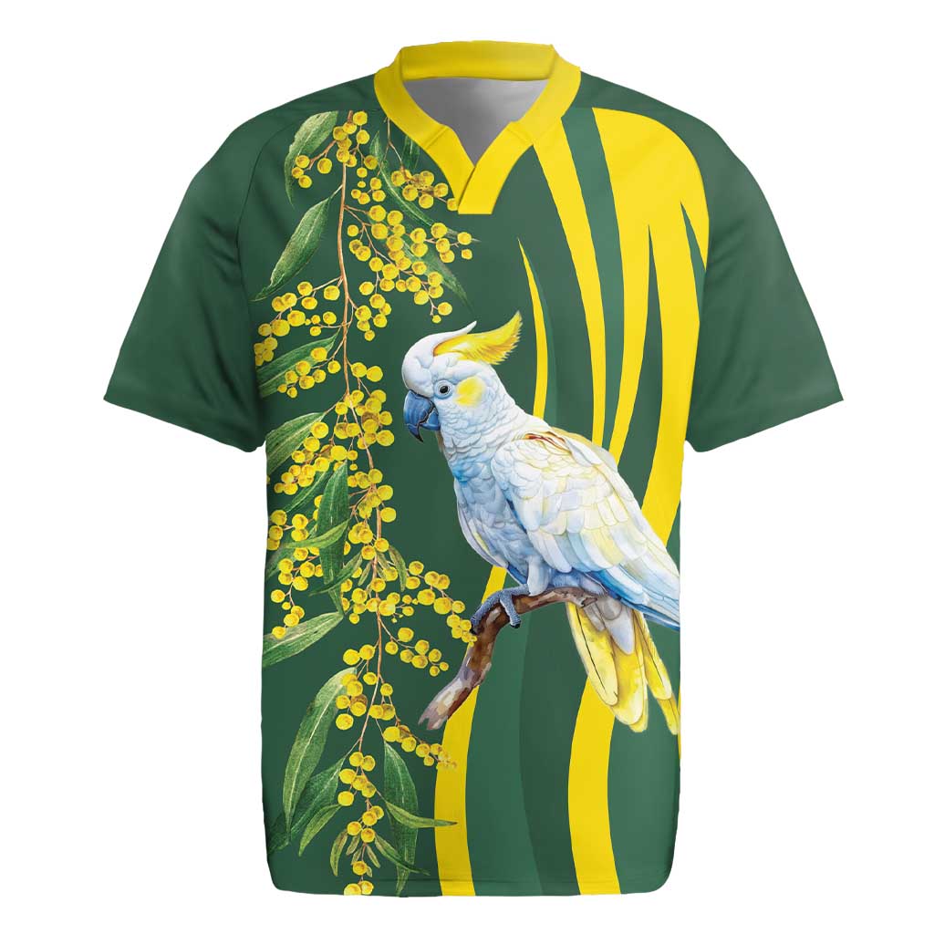 White Cockatoo and Golden Wattle Rugby Jersey Australian Native Bird