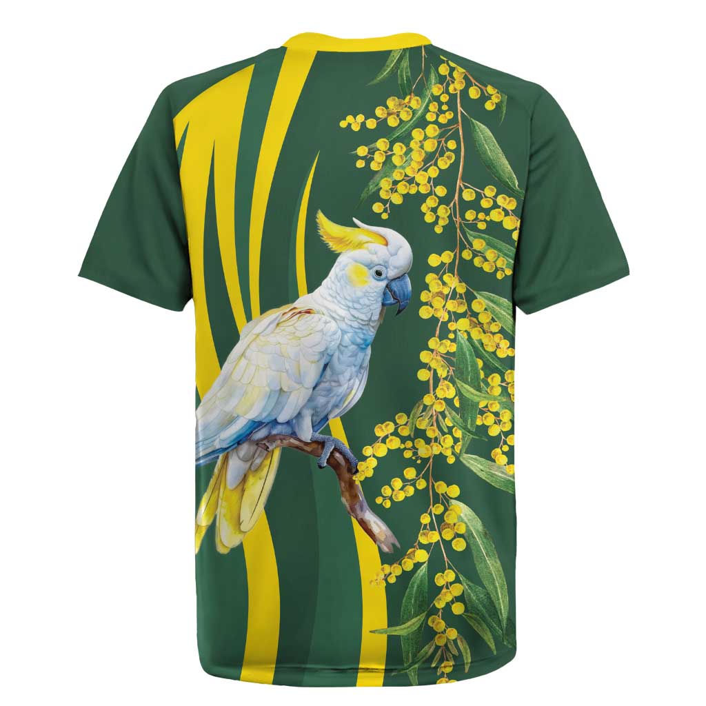 White Cockatoo and Golden Wattle Rugby Jersey Australian Native Bird