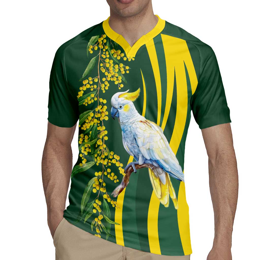 White Cockatoo and Golden Wattle Rugby Jersey Australian Native Bird