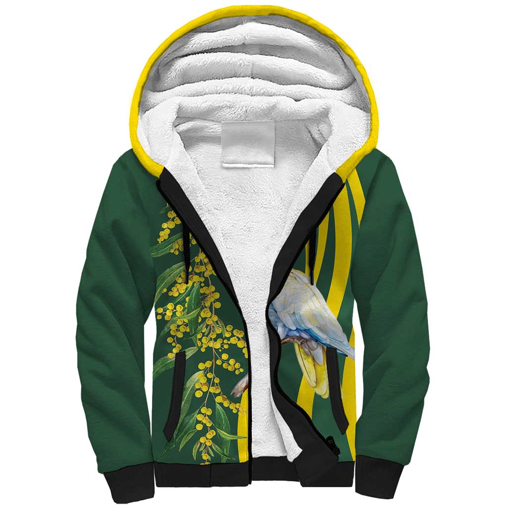 White Cockatoo and Golden Wattle Sherpa Hoodie Australian Native Bird