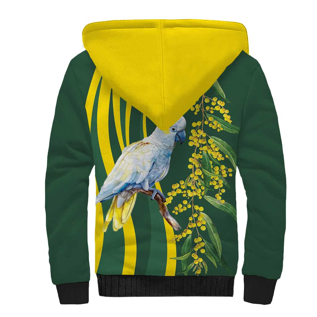 White Cockatoo and Golden Wattle Sherpa Hoodie Australian Native Bird