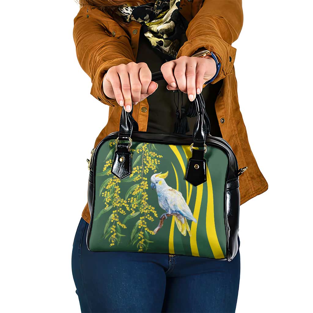 White Cockatoo and Golden Wattle Shoulder Handbag Australian Native Bird