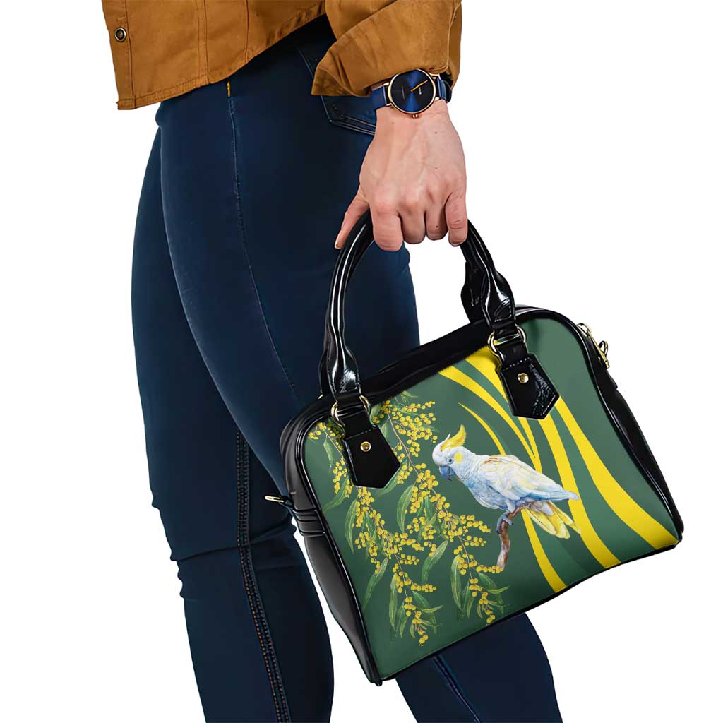 White Cockatoo and Golden Wattle Shoulder Handbag Australian Native Bird