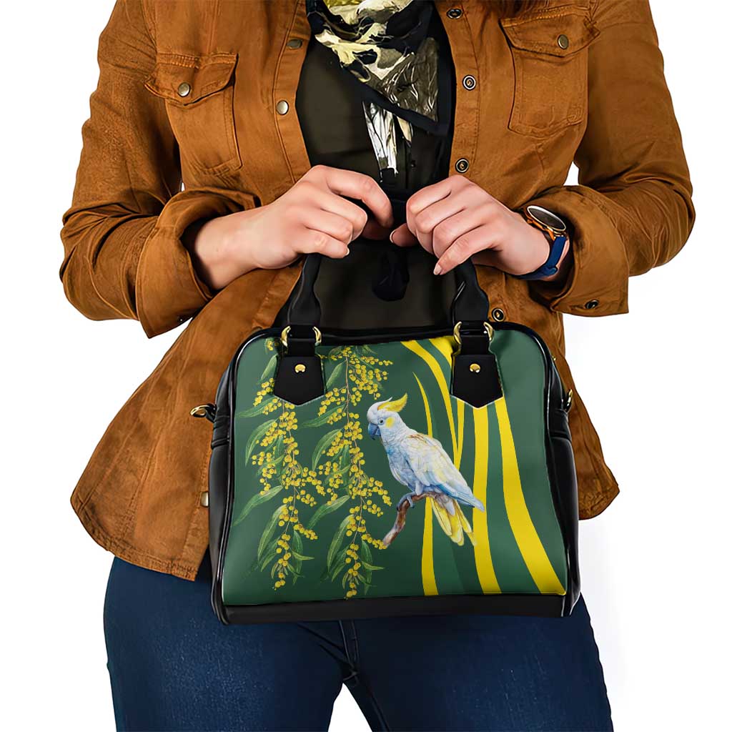 White Cockatoo and Golden Wattle Shoulder Handbag Australian Native Bird