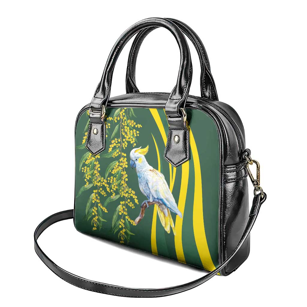 White Cockatoo and Golden Wattle Shoulder Handbag Australian Native Bird