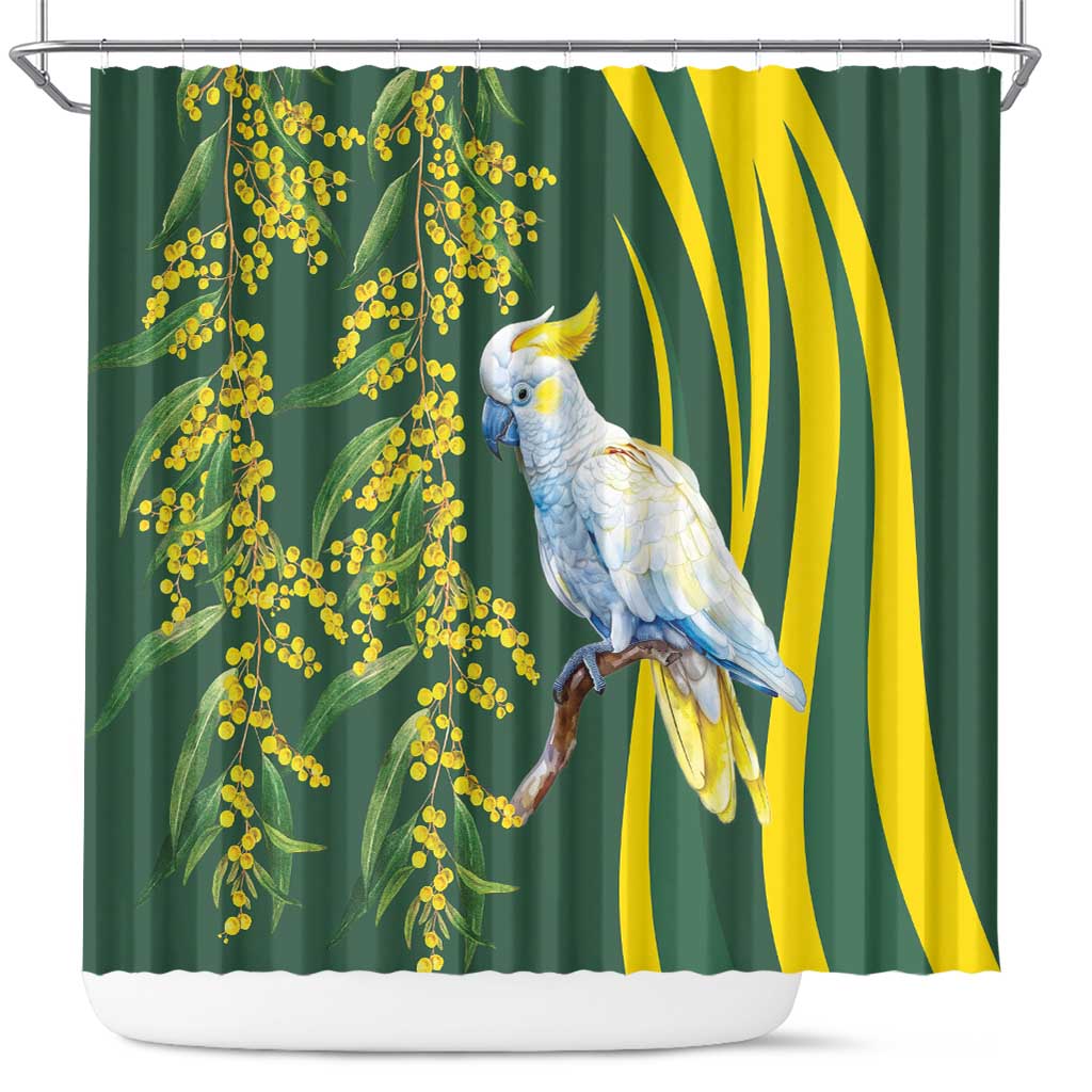 White Cockatoo and Golden Wattle Shower Curtain Australian Native Bird