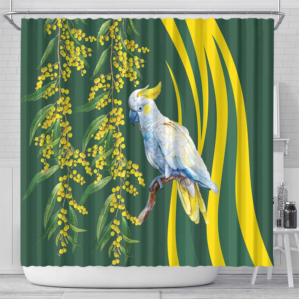 White Cockatoo and Golden Wattle Shower Curtain Australian Native Bird