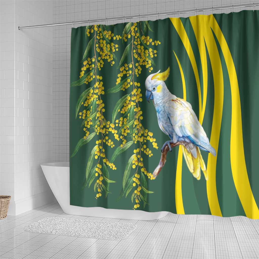 White Cockatoo and Golden Wattle Shower Curtain Australian Native Bird