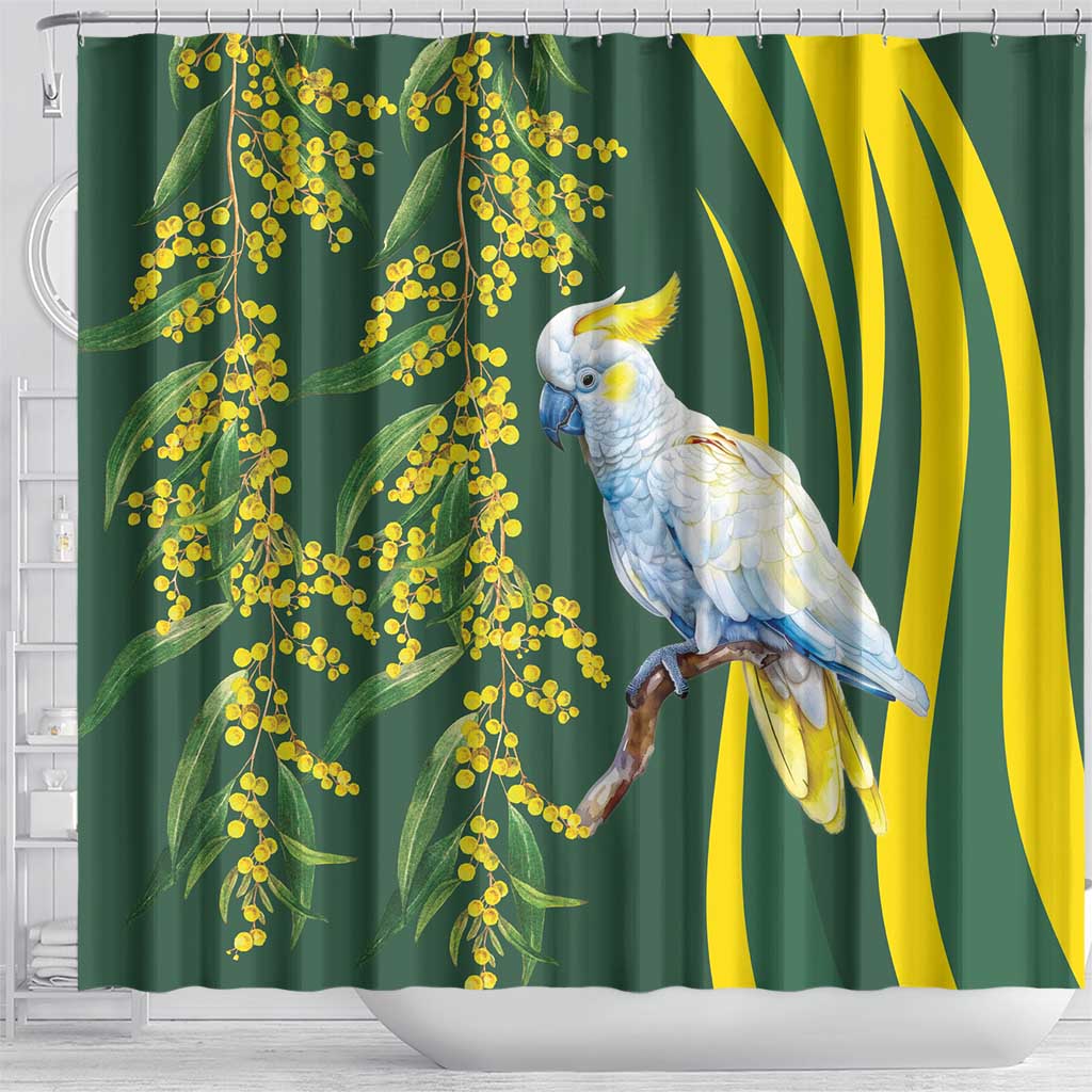 White Cockatoo and Golden Wattle Shower Curtain Australian Native Bird