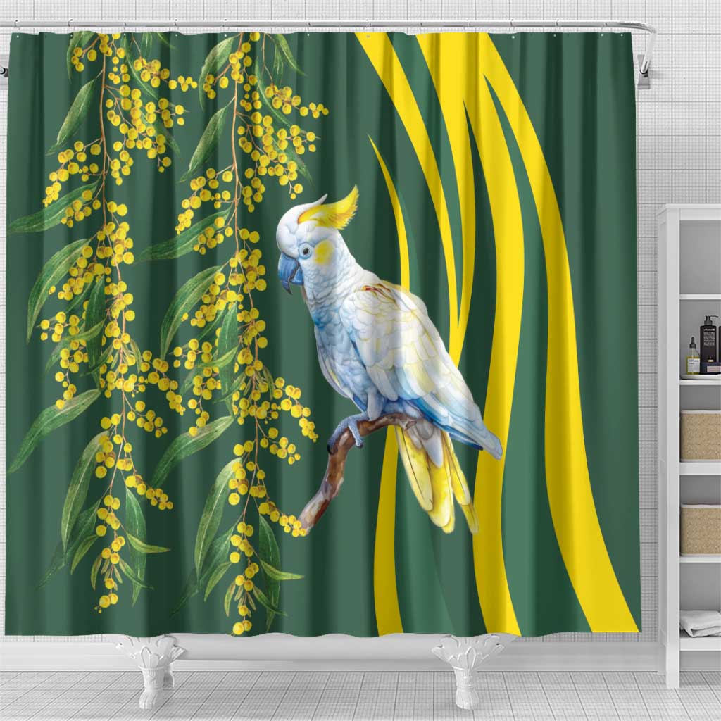 White Cockatoo and Golden Wattle Shower Curtain Australian Native Bird