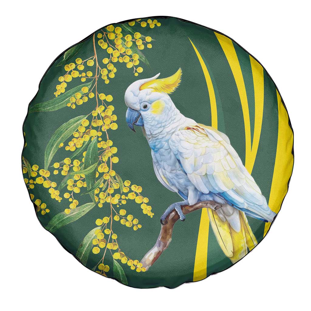 White Cockatoo and Golden Wattle Spare Tire Cover Australian Native Bird