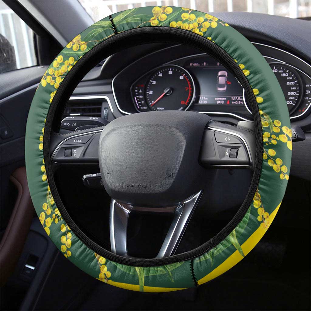 White Cockatoo and Golden Wattle Steering Wheel Cover Australian Native Bird