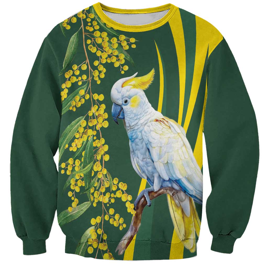 White Cockatoo and Golden Wattle Sweatshirt Australian Native Bird