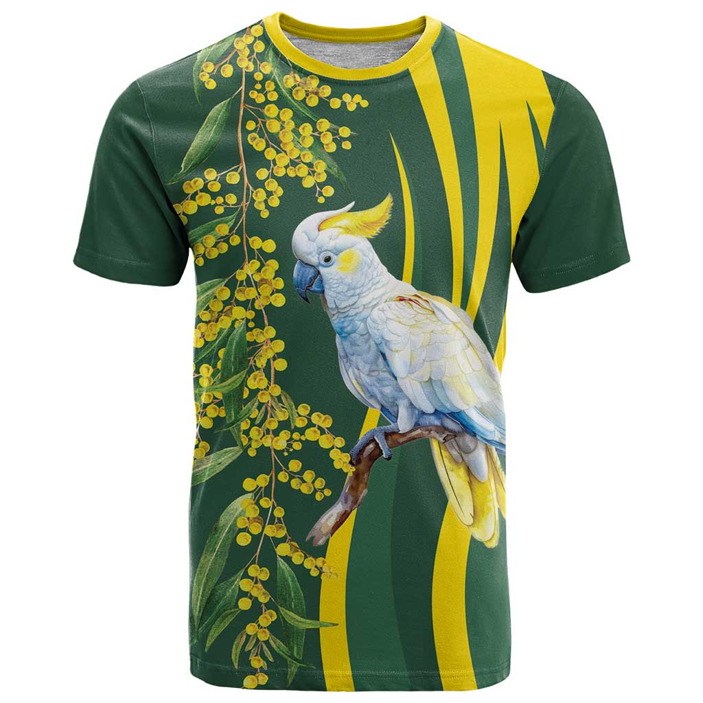 White Cockatoo and Golden Wattle T Shirt Australian Native Bird