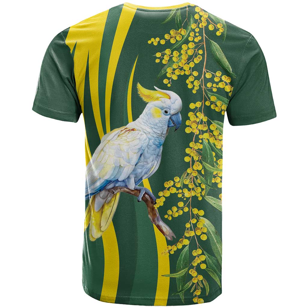 White Cockatoo and Golden Wattle T Shirt Australian Native Bird