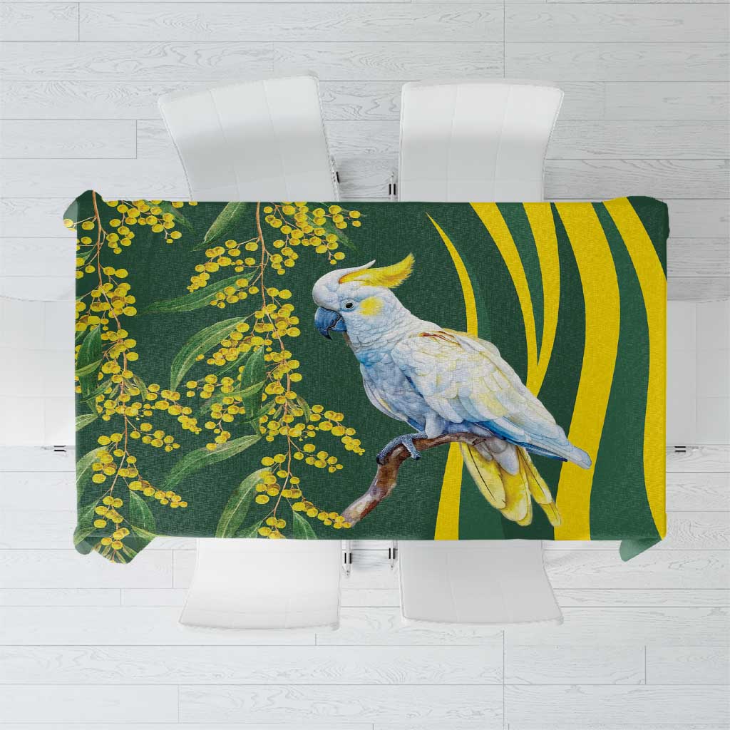 White Cockatoo and Golden Wattle Tablecloth Australian Native Bird