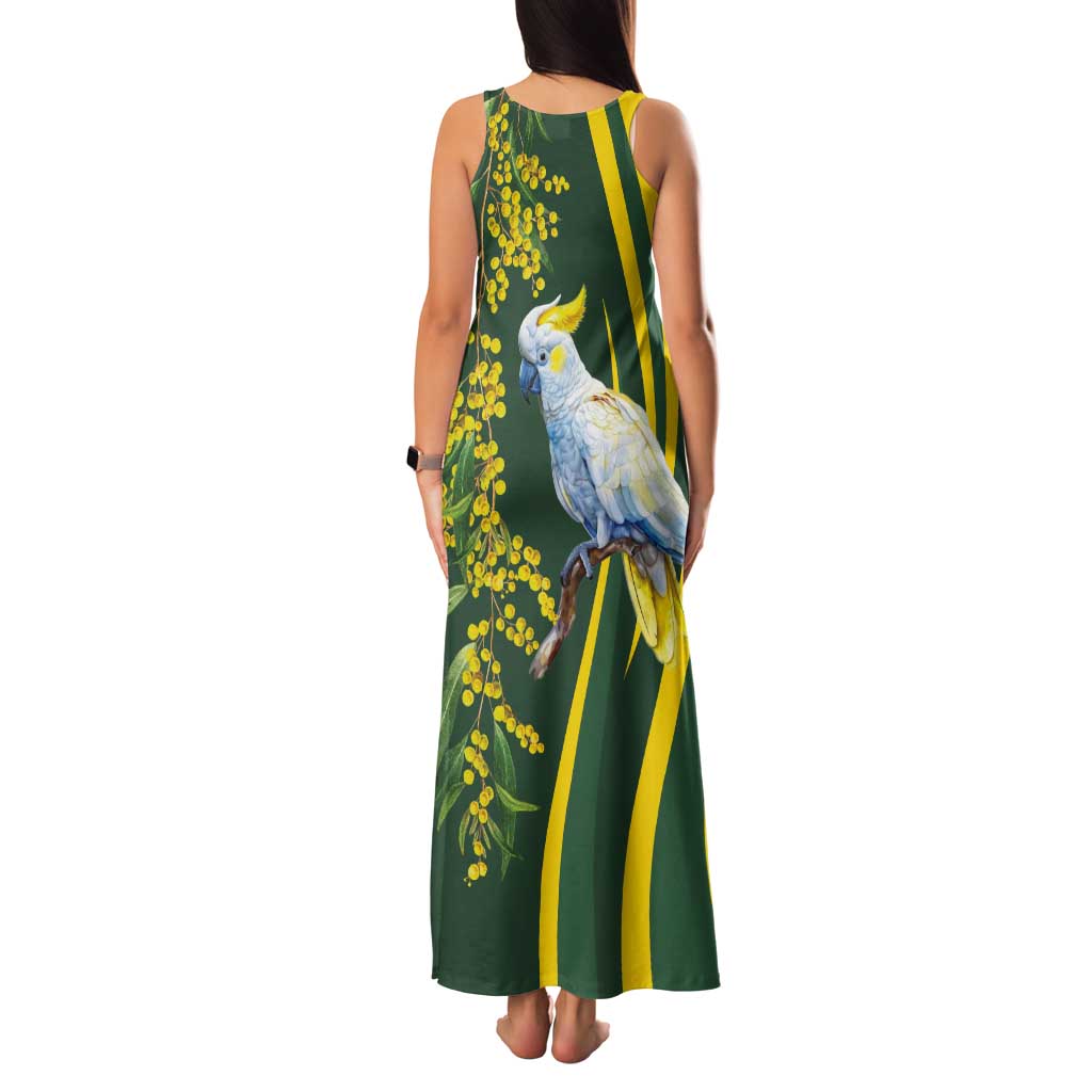 White Cockatoo and Golden Wattle Tank Maxi Dress Australian Native Bird