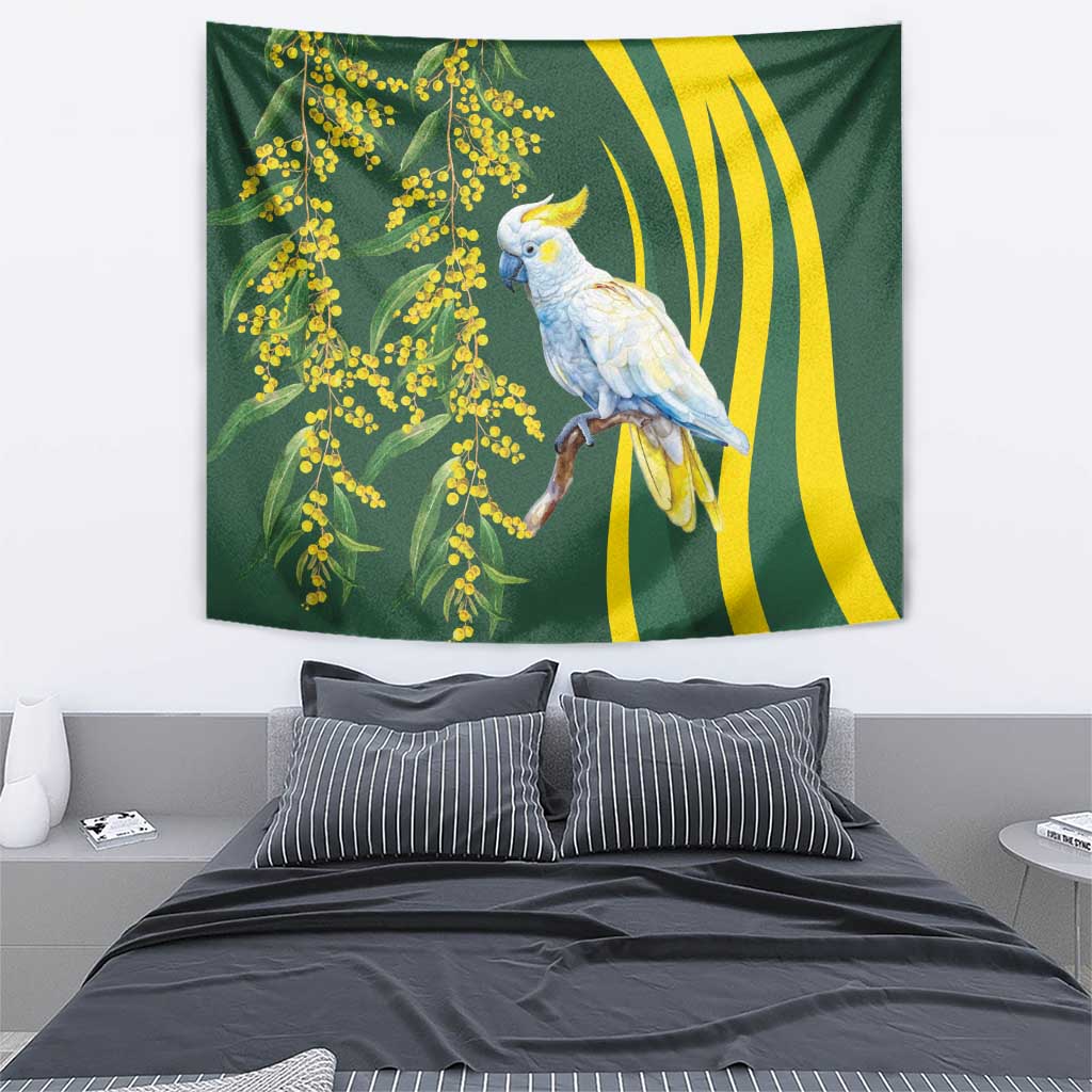 White Cockatoo and Golden Wattle Tapestry Australian Native Bird