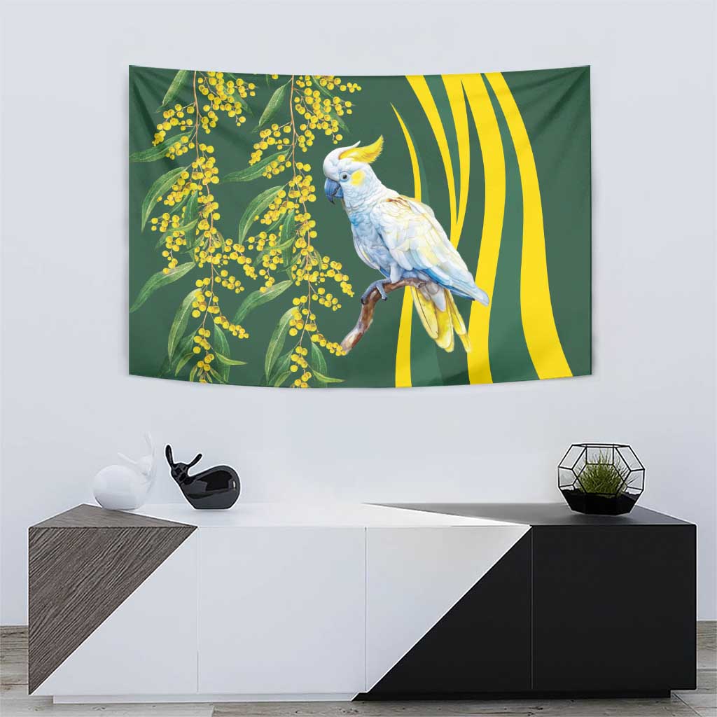 White Cockatoo and Golden Wattle Tapestry Australian Native Bird