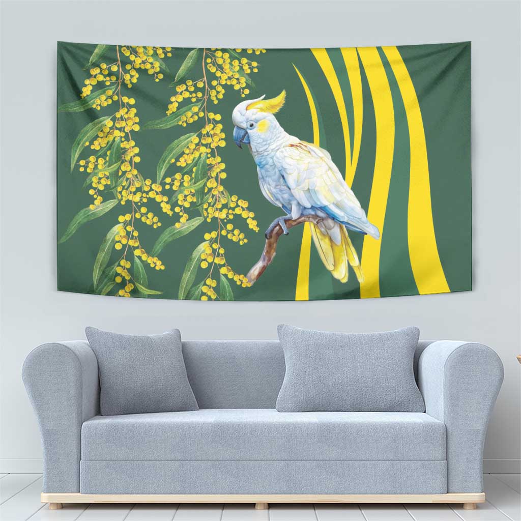 White Cockatoo and Golden Wattle Tapestry Australian Native Bird