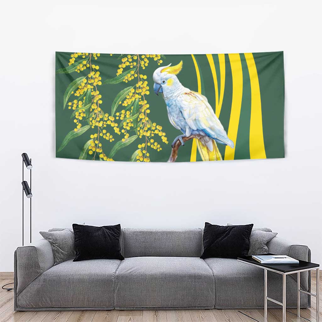 White Cockatoo and Golden Wattle Tapestry Australian Native Bird