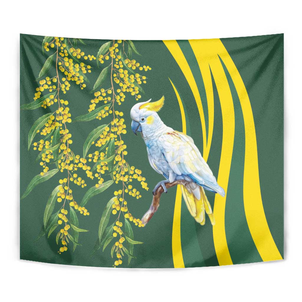 White Cockatoo and Golden Wattle Tapestry Australian Native Bird