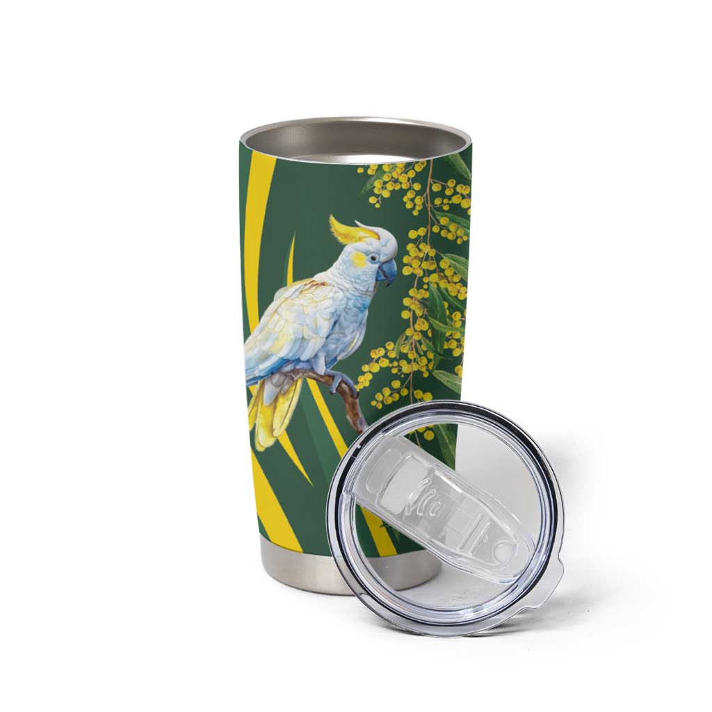 White Cockatoo and Golden Wattle Tumbler Cup Australian Native Bird