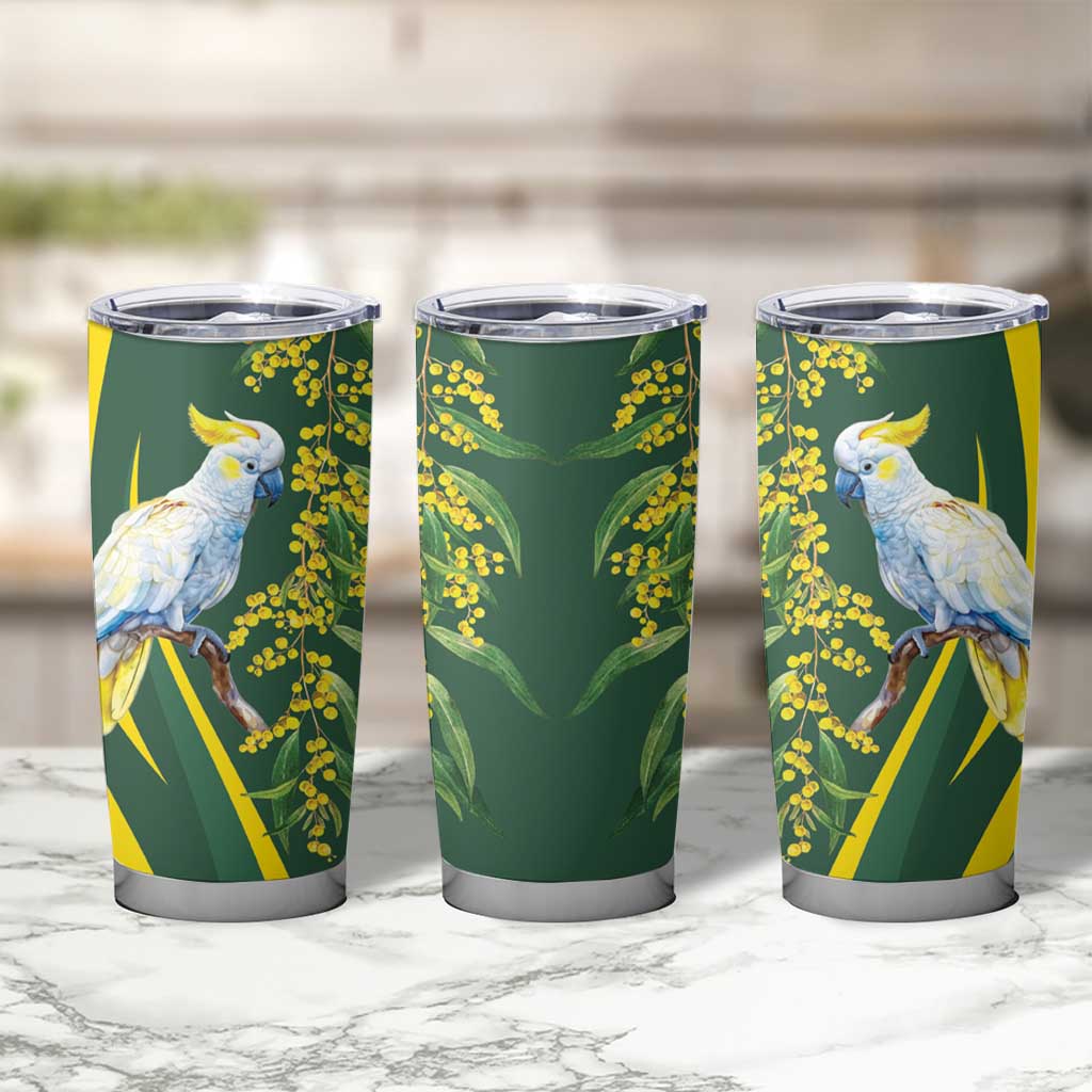 White Cockatoo and Golden Wattle Tumbler Cup Australian Native Bird