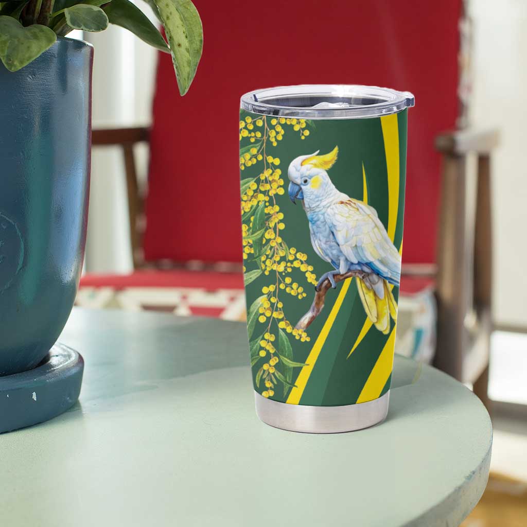 White Cockatoo and Golden Wattle Tumbler Cup Australian Native Bird