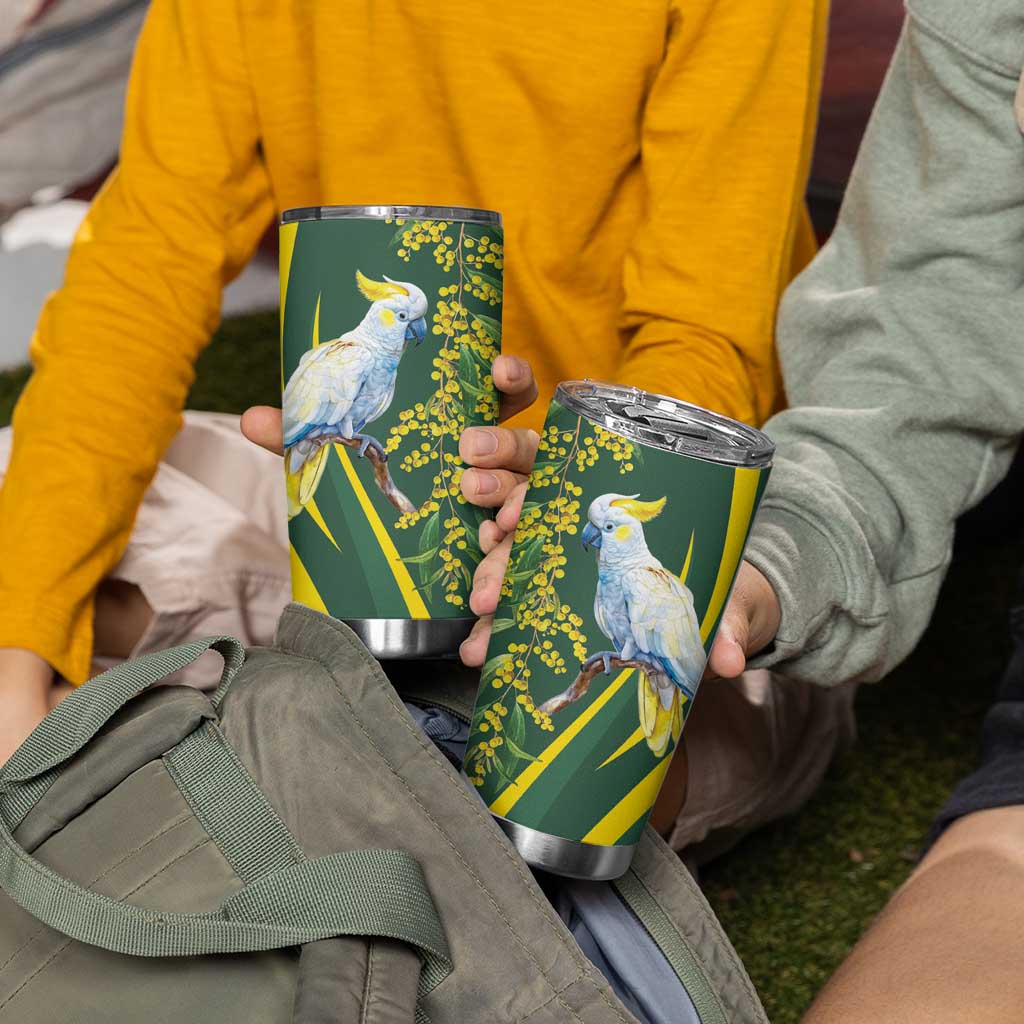 White Cockatoo and Golden Wattle Tumbler Cup Australian Native Bird