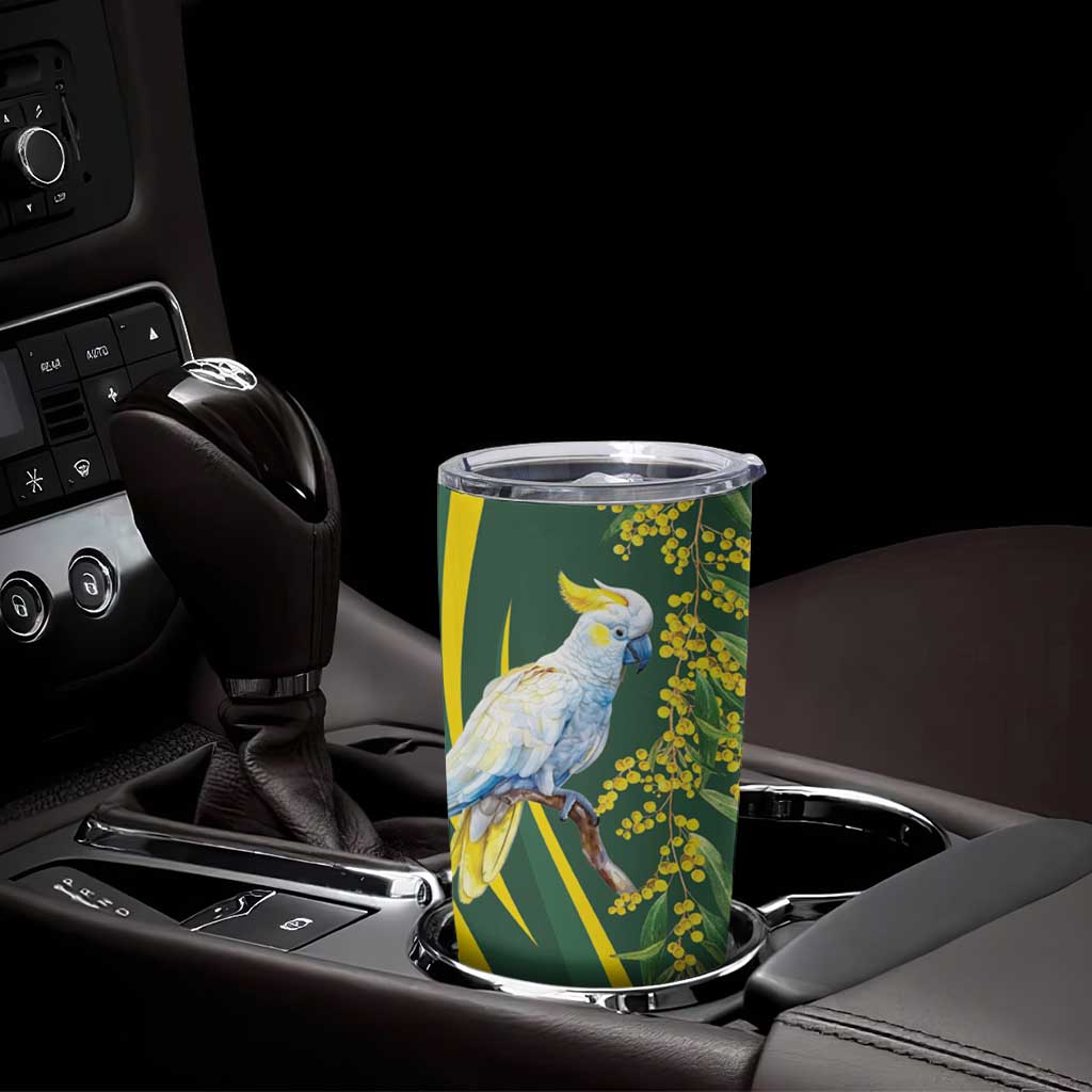 White Cockatoo and Golden Wattle Tumbler Cup Australian Native Bird