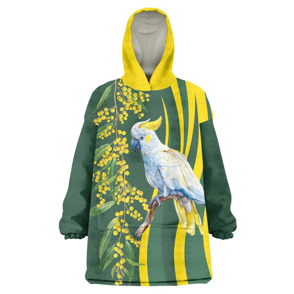 White Cockatoo and Golden Wattle Wearable Blanket Hoodie Australian Native Bird