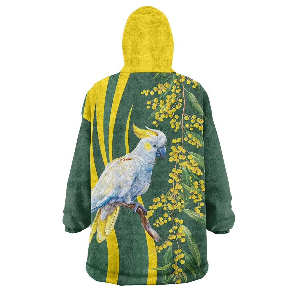 White Cockatoo and Golden Wattle Wearable Blanket Hoodie Australian Native Bird