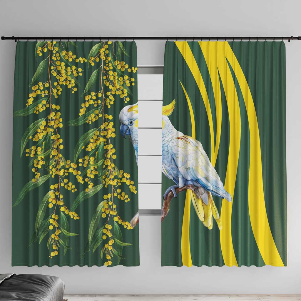 White Cockatoo and Golden Wattle Window Curtain Australian Native Bird